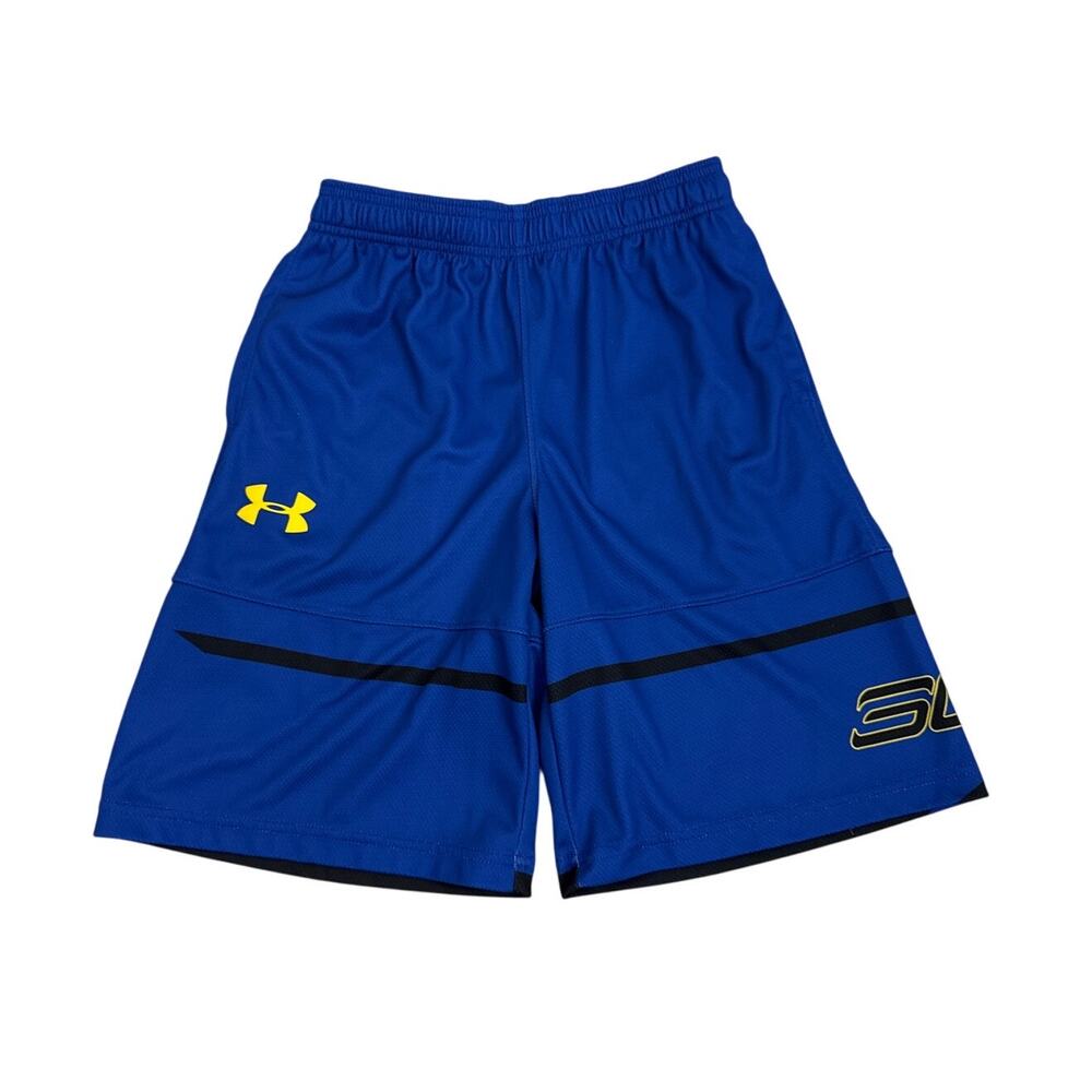 Under Armour Steph Curry Blue Yellow Athletic Shorts Size Large 14/16